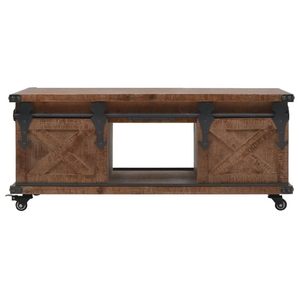 Coffee Table Sliding Door Brown 91x51x38cm Solid Fir Wood Living Room Furniture