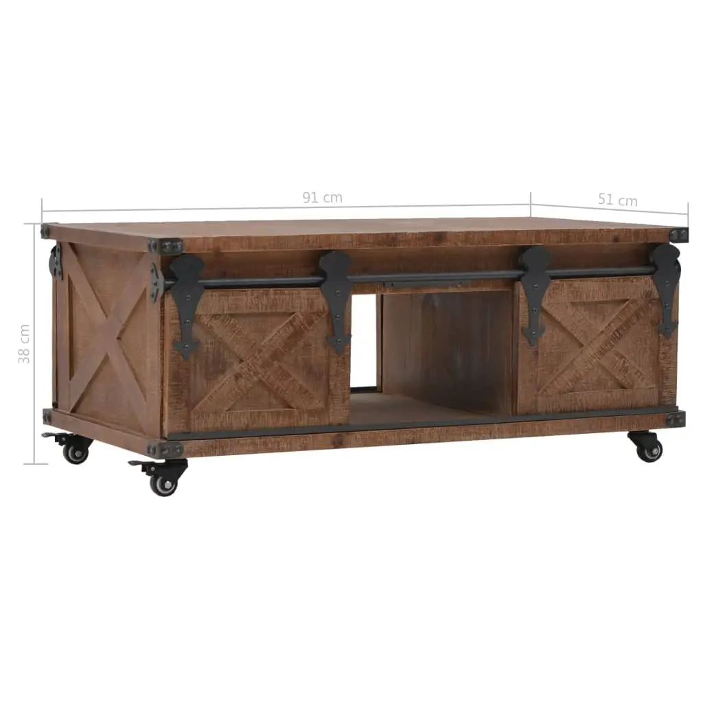 Coffee Table Sliding Door Brown 91x51x38cm Solid Fir Wood Living Room Furniture