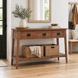 Brown Solid Fir Wood Console Table 126cm Dimensions