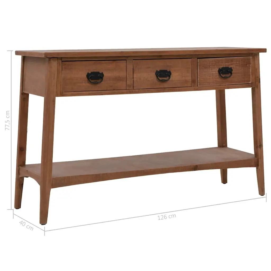 Console Table Solid Fir Wood Brown 126cm Rustic Vintage Accent Furniture