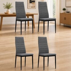 Set of 4 Grey Fabric Dining Chairs with Steel Frame