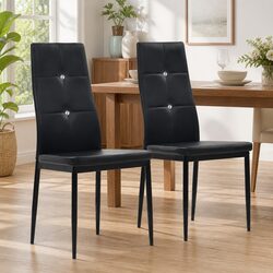 Set of 2 Modern Black Faux Leather Dining Chairs