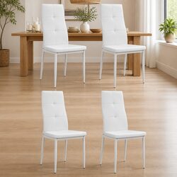4 Modern Dining Chairs with White Faux Leather Seats