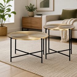 Industrial Style End Table Set of 2 with Steel Legs
