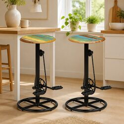 Reclaimed Wood Bar Chairs Set of 2 - Durable Steel Frame