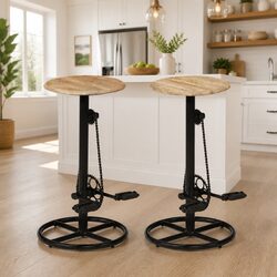 Industrial Bar Stools Set of 2 in Solid Mango Wood