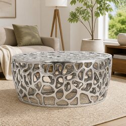 70x30cm Silver Coffee Table in Cast Aluminium
