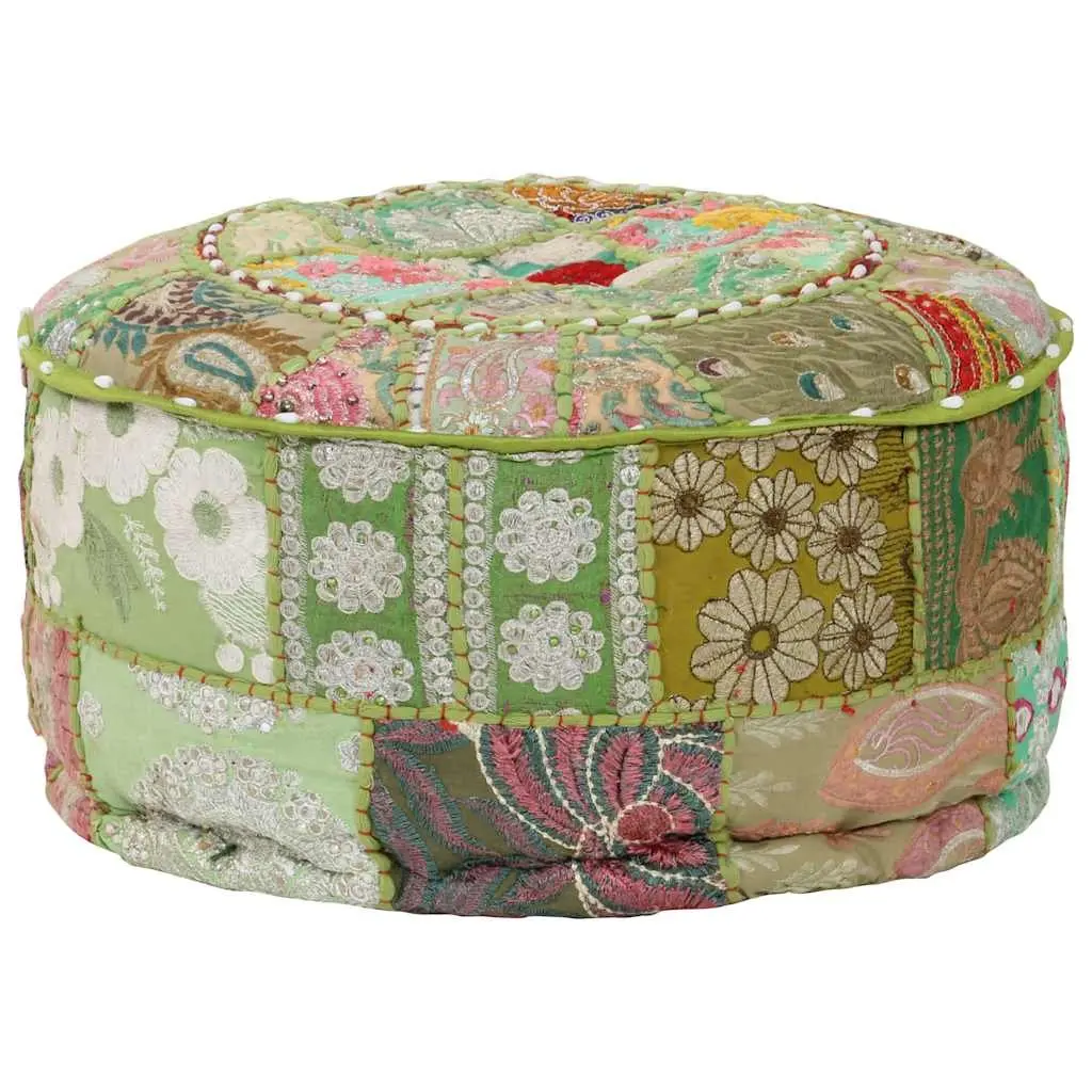 Round Pouffe Ottoman Handmade Cotton Green 40x20cm