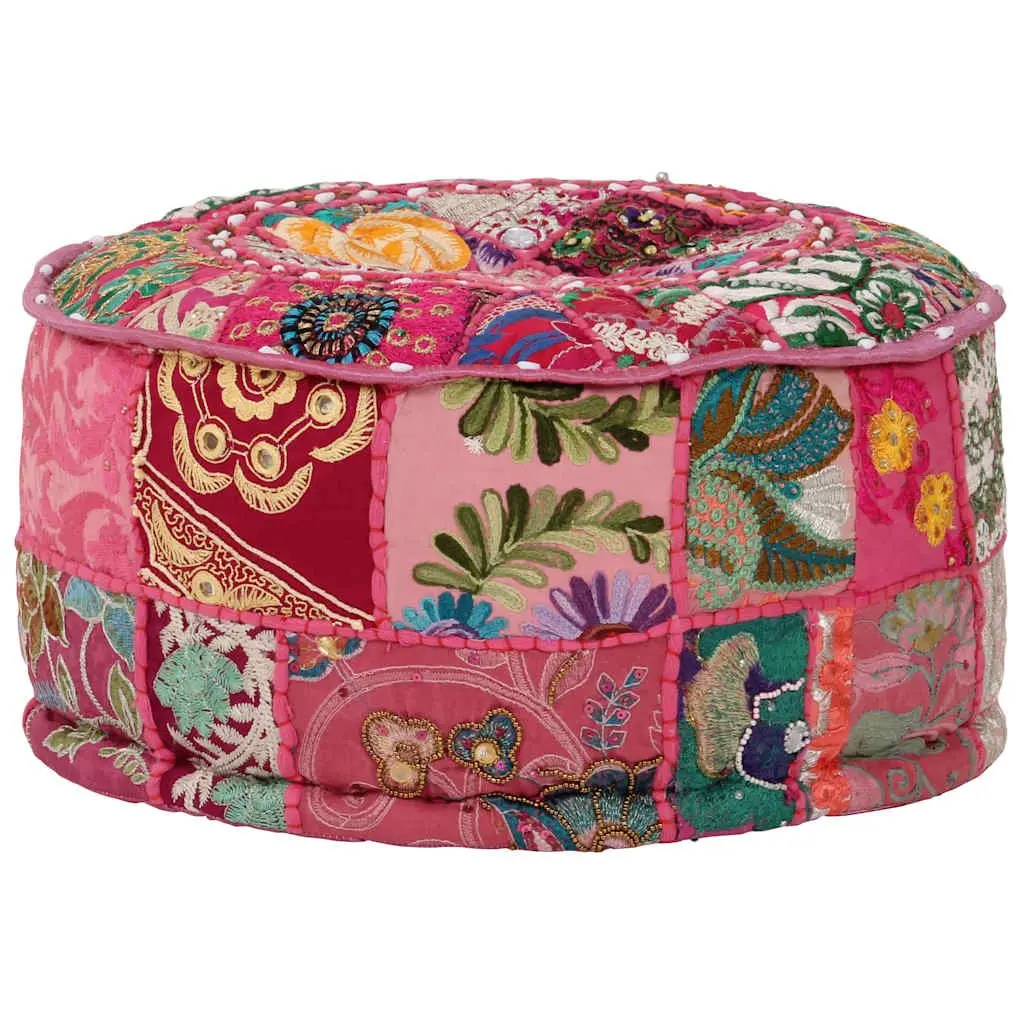 Round Pouffe Footrest Handmade Cotton Comfort 40x20 cm Pink Boho Decor