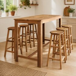 7-Piece Bar Table and Stool Set in Solid Acacia Wood