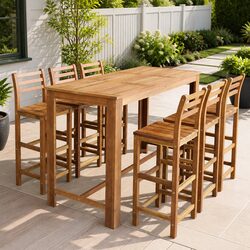 Wooden Bar Table and Chair Set, 7-Piece Brown Furniture