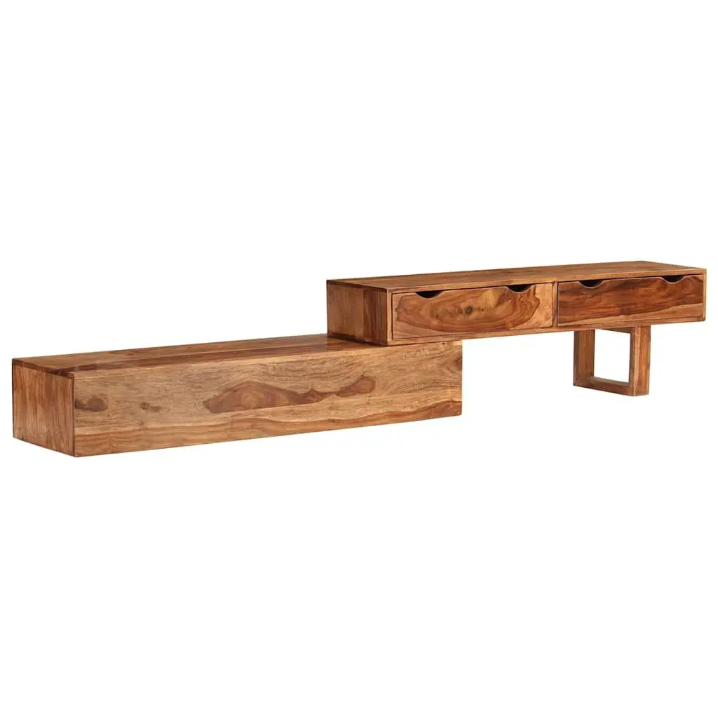TV Cabinet Solid Wood Acacia Brown 2 Drawers Living Room