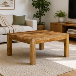 Coffee Table in Brown Solid Mango Wood, 80x80x40 cm