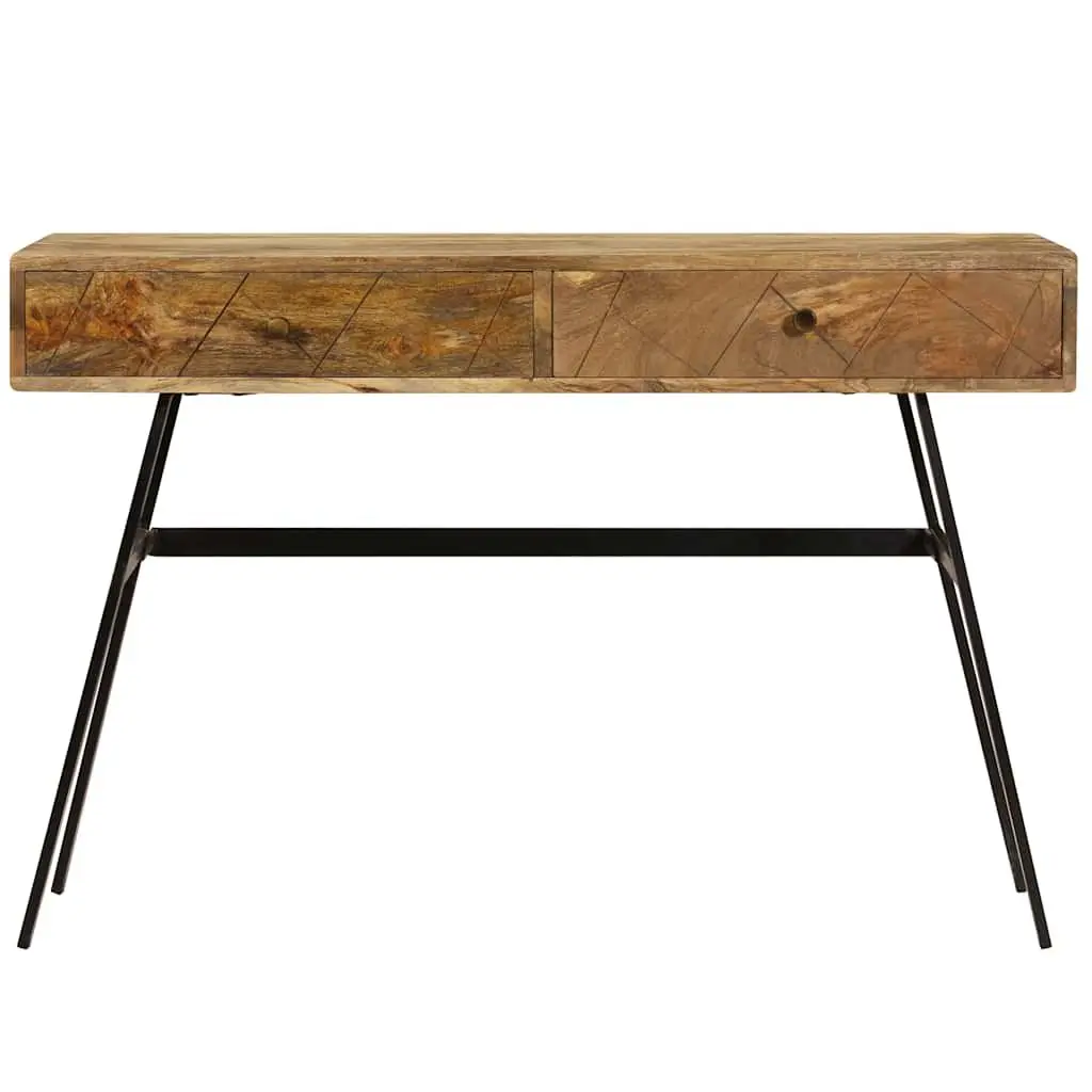 Writing Desk with 2 Drawers Industrial Style Solid Mango Wood Brown