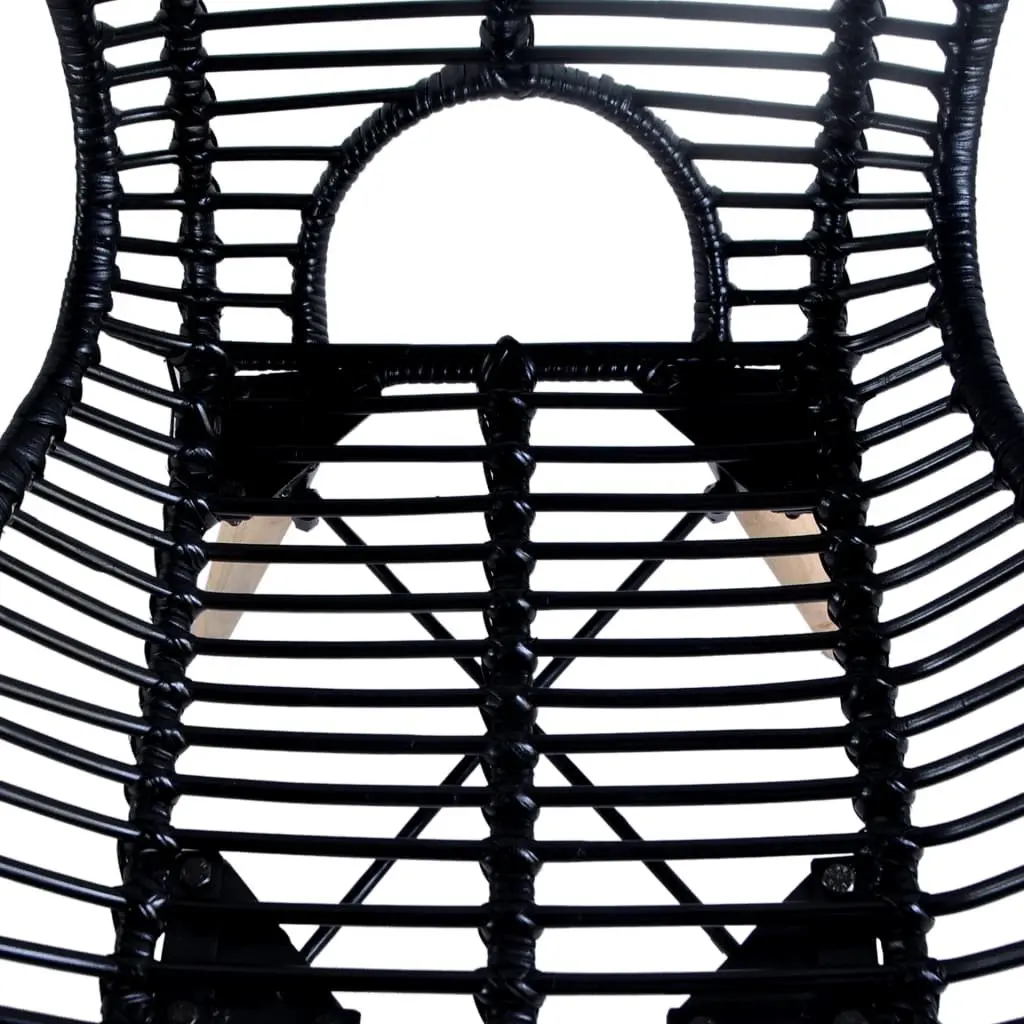 Dining Chairs Water Resistant Natural Rattan Black Wooden Legs Set of 2
