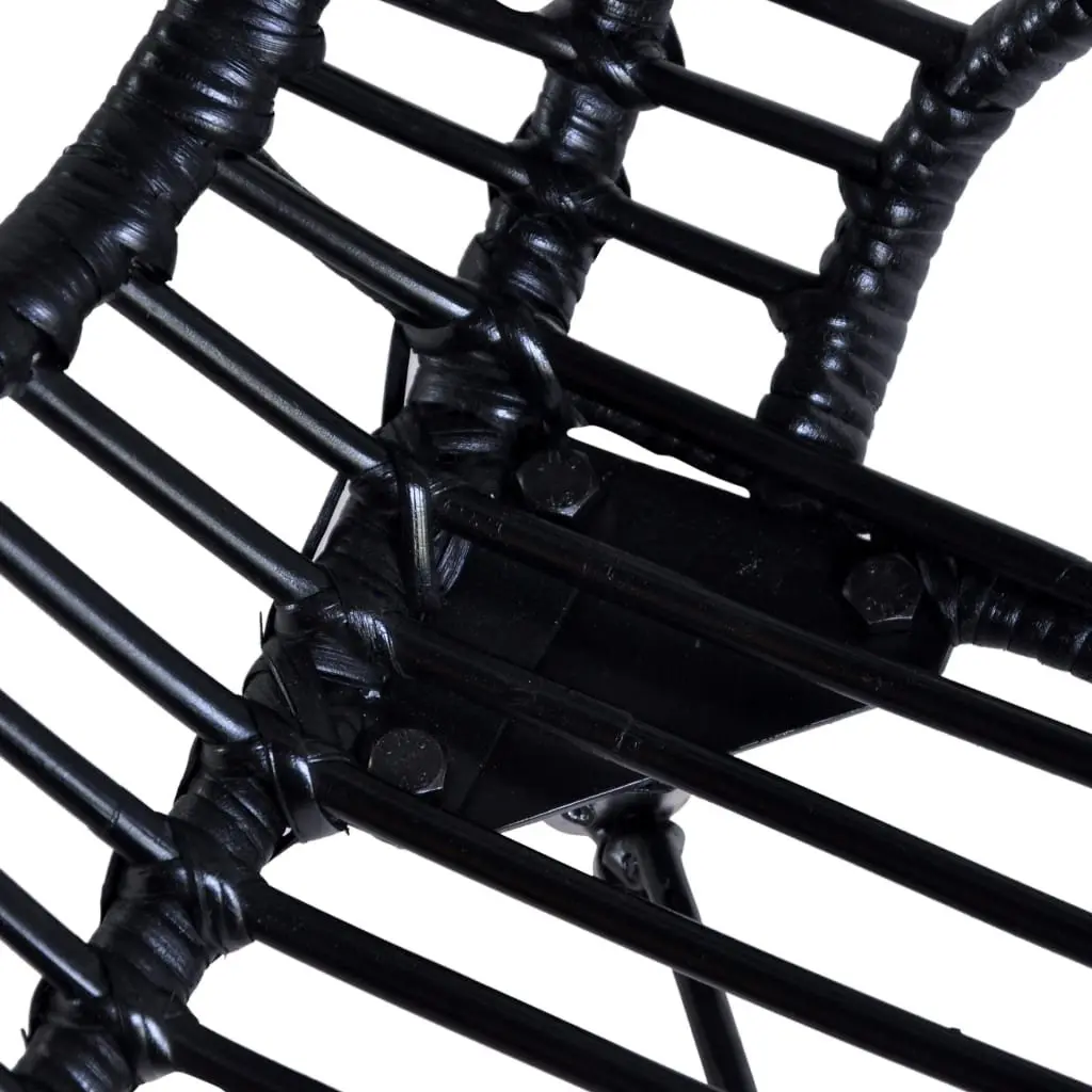 Dining Chairs Water Resistant Natural Rattan Black Wooden Legs Set of 2