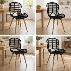 Dining Chairs Set of 4 with Rattan and Wooden Legs