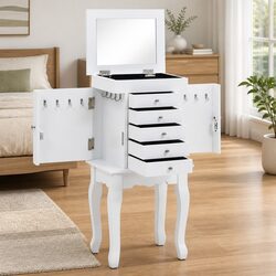 White Freestanding Jewelry Cabinet with MDF Construction