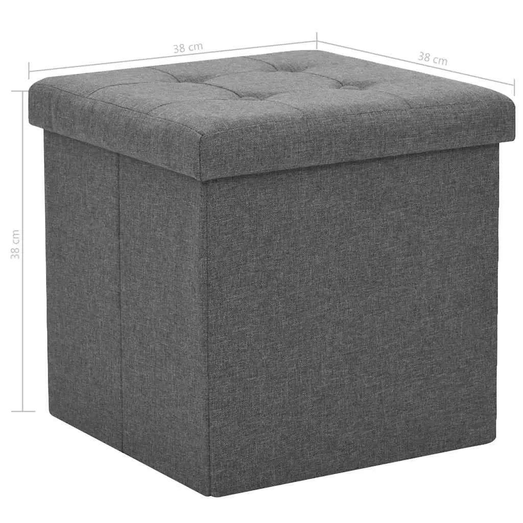 Folding Storage Stools Set of 2 Space Saving Grey Faux Linen Seat Ottoman