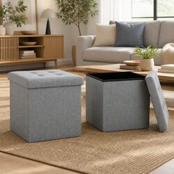 Folding Storage Stools with Removable Tops, Grey (2-Pack)