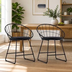 Set of 2 Steel Frame Dining Chairs with Faux Leather Cushions