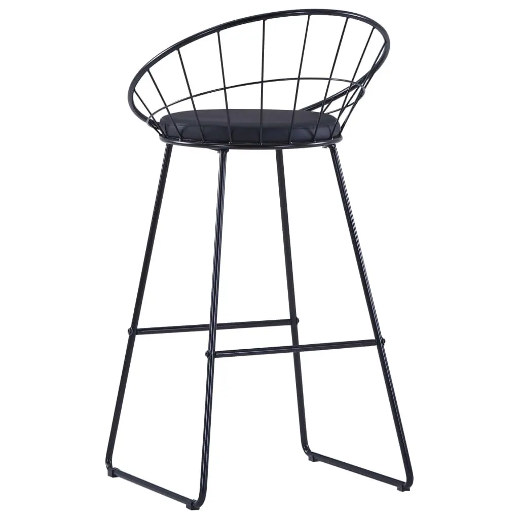 Bar Chairs 2 pcs Black Faux Leather Kitchen Dining Bar Stools Chair Set