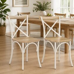 Dining Chair Set of 2 - Solid Mango Wood and Steel