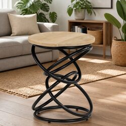 Solid Mango Wood End Table with Iron Frame 40x50cm