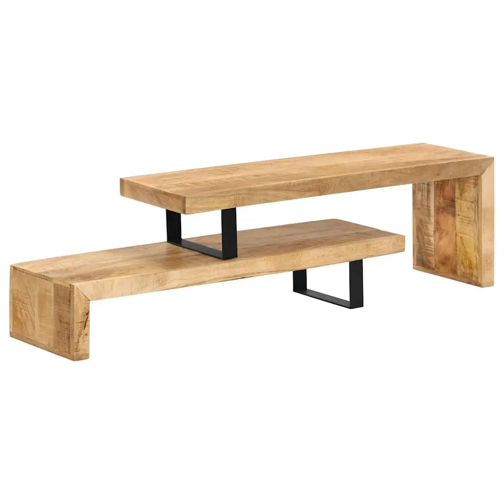 TV Stand Solid Mango Wood Durable Brown Living Room Media Entertainment Cabinet Unit