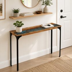 Solid Wood Console Table 120x35x76cm with Steel Frame