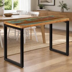 Dining Table with Steel Frame 115x55x76 cm Reclaimed Wood