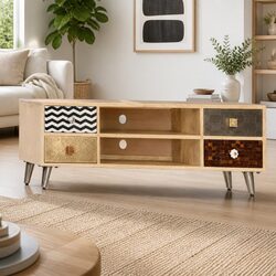 Industrial Style Mango Wood TV Stand with Metal Legs