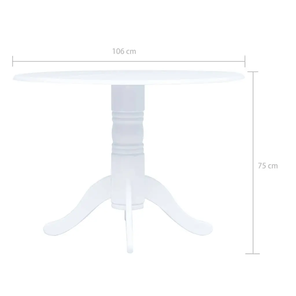 Dining Table White 106cm Solid Rubber Wood MDF Top
