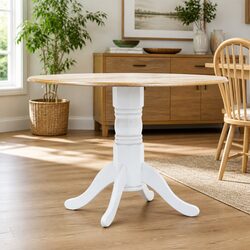 106cm White Brown Dining Table with Solid Rubber Wood