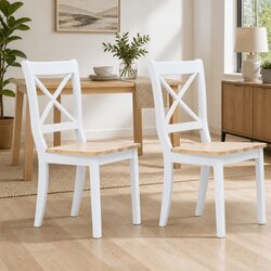 Ergonomic Wooden Dining Chairs Set of 2 in White