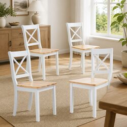 Set of 4 White Wooden Dining Chairs for Kitchen and Dining Room
