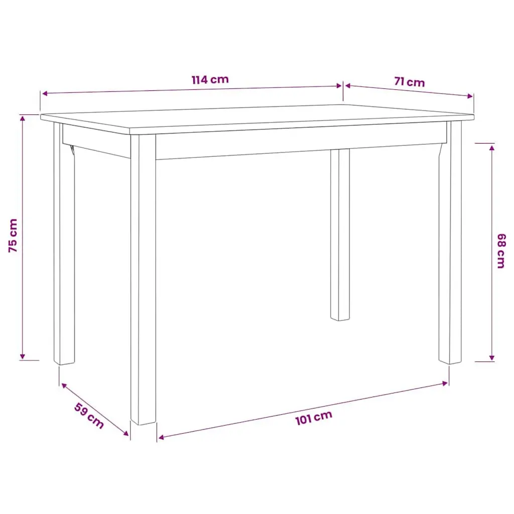 Dining Table Easy to Clean 114x71x75 cm White Solid Rubber Wood
