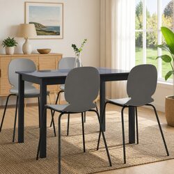 Black Dining Table with Solid Rubber Wood Frame 114x71x75 cm