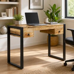 Mango Wood Office Desk with 2 Drawers 110x50x77 cm