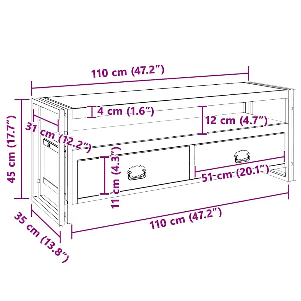 TV Cabinet Vintage Style Solid Mango Wood Brown 120x35x45 cm