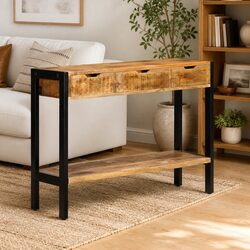 3-Drawer Storage Cabinet 110x35x75 cm in Mango Wood