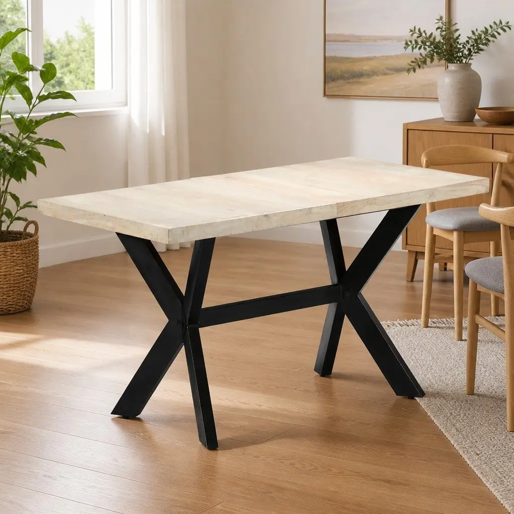 Dining Table Solid Mango Wood Modern 140x70x75cm Bleached Brown