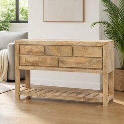 Brown Mango Wood Sideboard with 5 Drawers and 1 Shelf