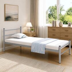 King Single Bed Frame in Grey Metal with Slatted Base