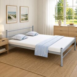 Queen Size Metal Bed Frame in Grey with Slatted Base