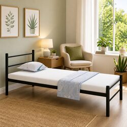 Black Metal King Single Bed Frame with Slatted Base