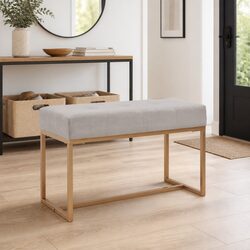 80cm Grey Bench with Velvet Upholstery and Iron Legs