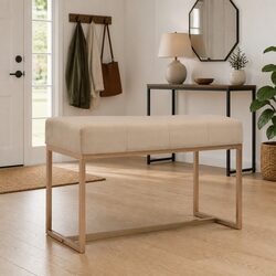 80cm Beige Velvet Bench with Powder-Coated Iron Legs