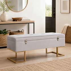 Storage Bench 105cm Grey Velvet with Gold Legs