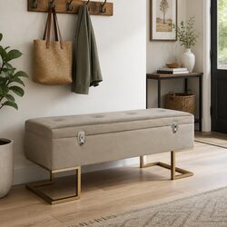105 cm Storage Bench with Beige Velvet Upholstery